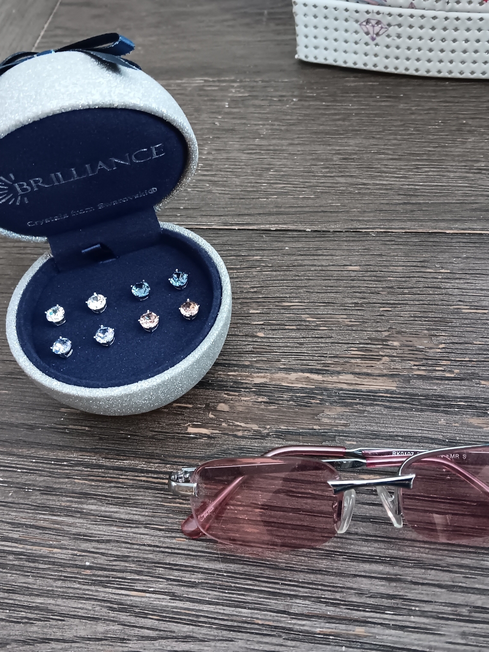 Swarovski Blue and Pink Crystal Stud Earring Set With Pink Sunglasses